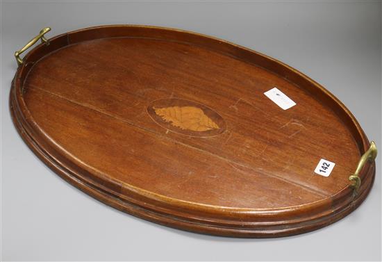 An Edwardian inlaid oval tea tray length 60cm
